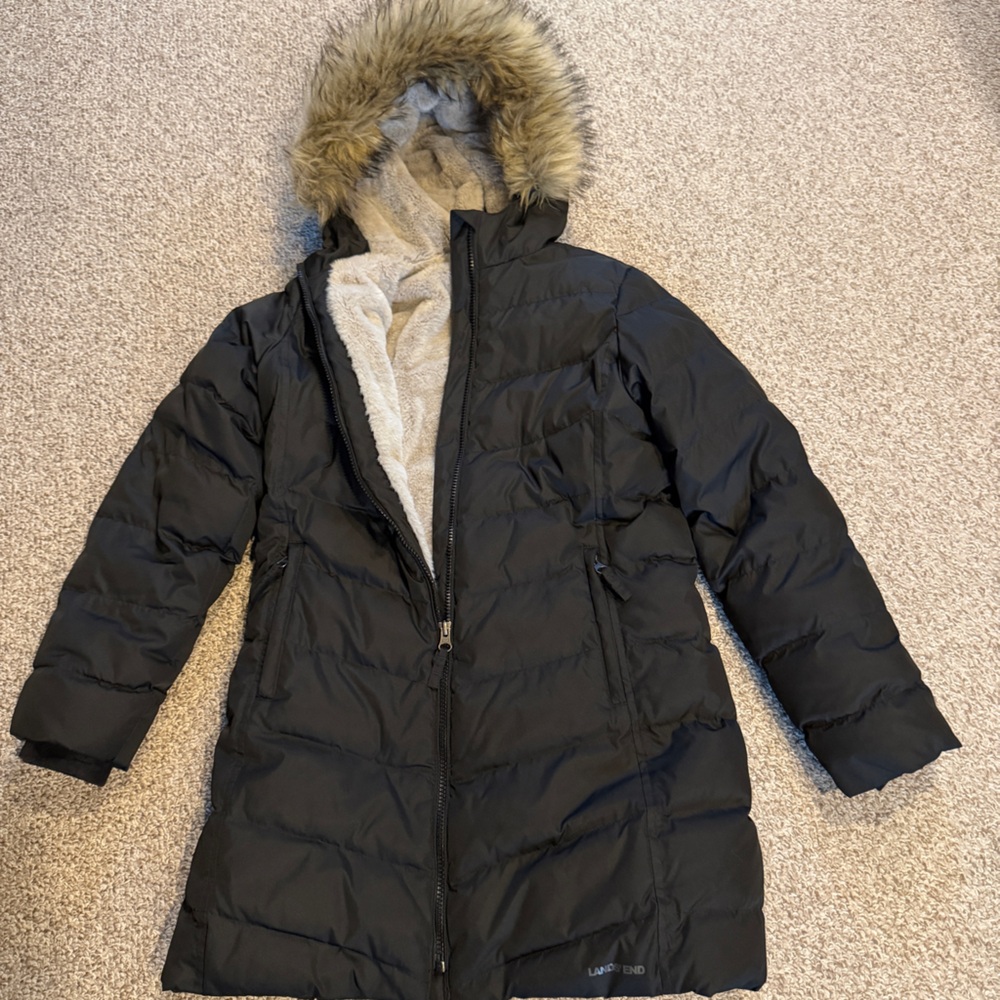 Black Puffer Coat with Faux Fur Hood